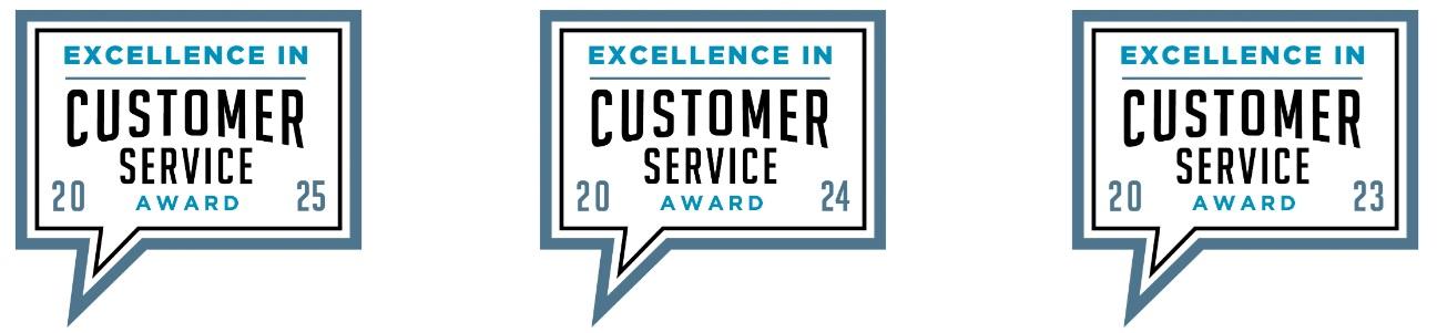 Excellence in customer service award badges 2023-2025